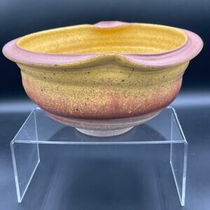 Vintage Good Earth Pottery Yellow and Orange Bowl Hand Crafted by Lemonier